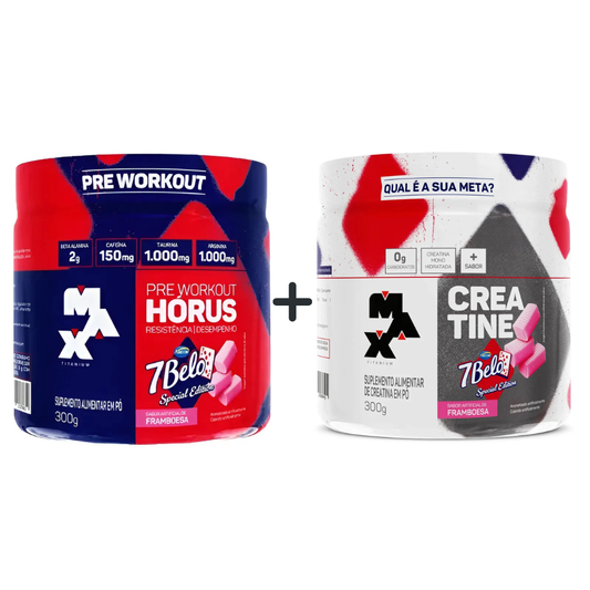 Kit - Pré-Treino Hórus 300g + Creatina 300g Max Titanium – Edição Especial 7Belo